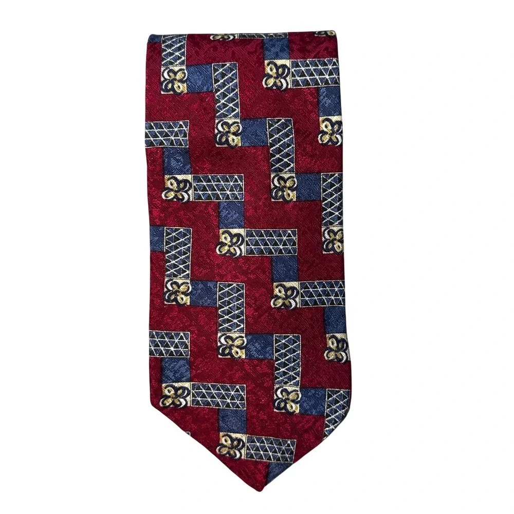 Geoffrey Beene Tie Mens OS Red Geometric Silk Classic‎ Professional Business
